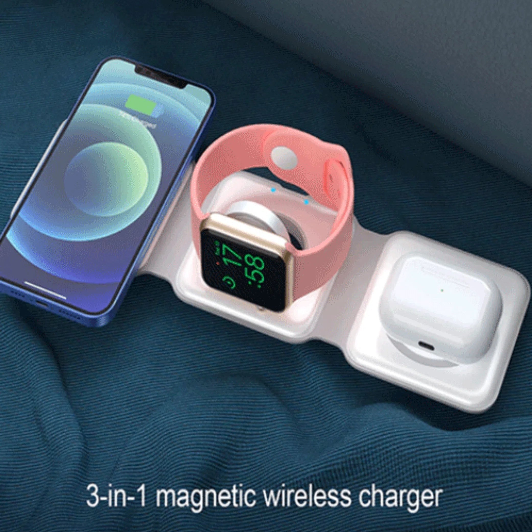 3-in-1 Magnetic Wireless Charging Station 15W Fast Charger - Front View