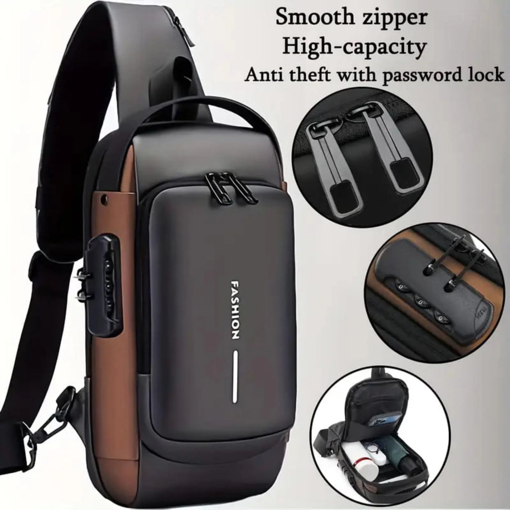Men's Anti-Theft Sling Bag | Waterproof Chest Bag | USB Charging Port | TSA Lock | Random Colour