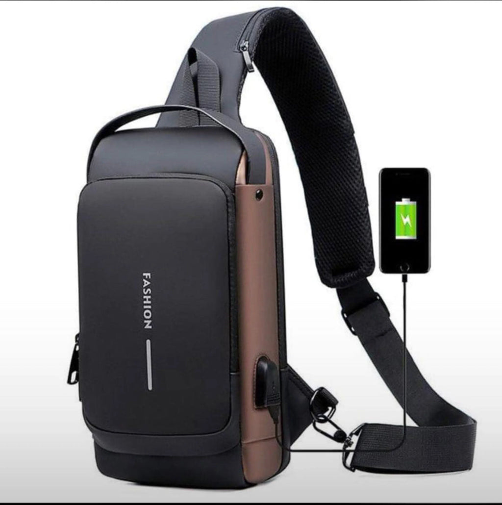 Men's Anti-Theft Sling Bag | Waterproof Chest Bag | USB Charging Port | TSA Lock | Random Colour