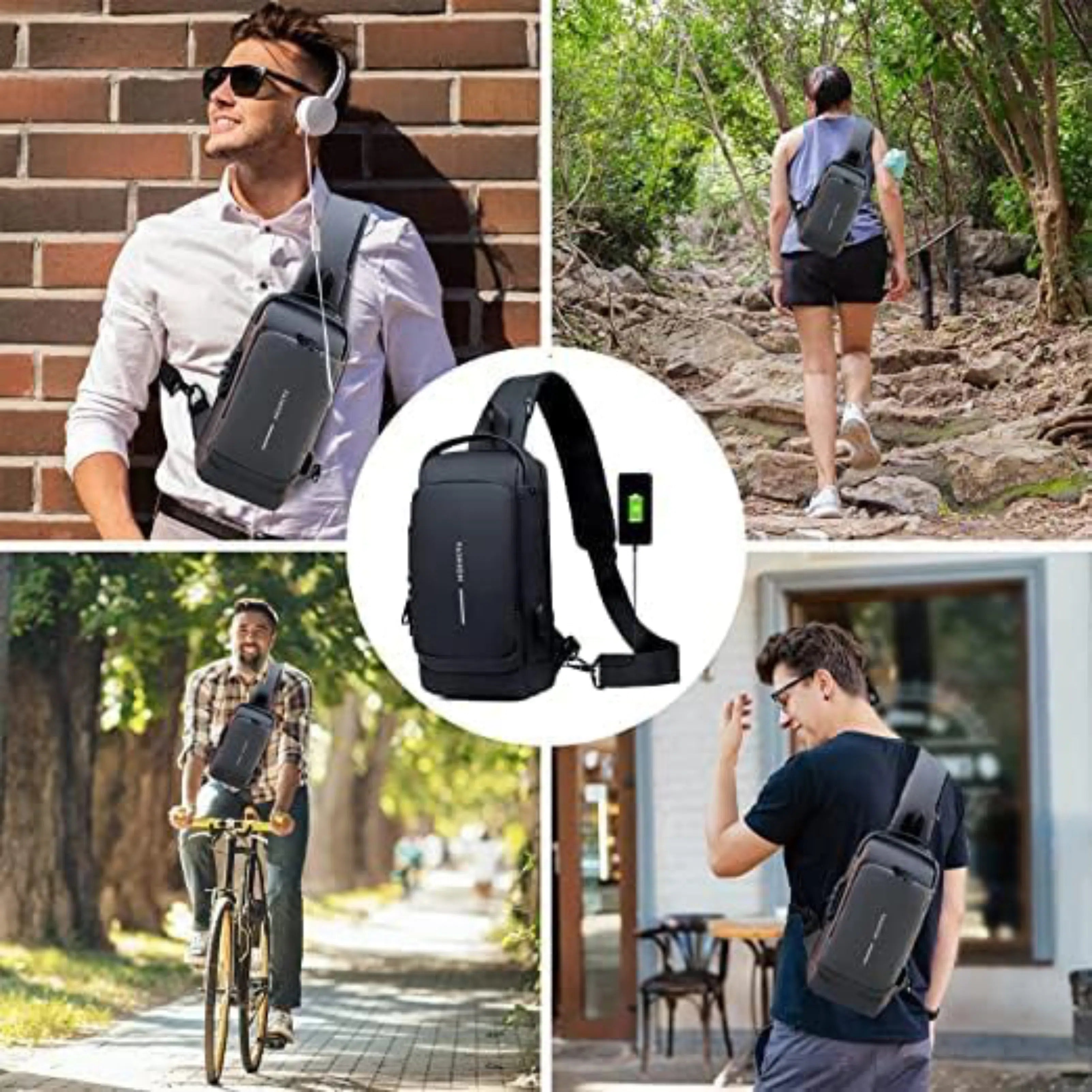 Men's Anti-Theft Sling Bag | Waterproof Chest Bag | USB Charging Port | TSA Lock | Random Colour
