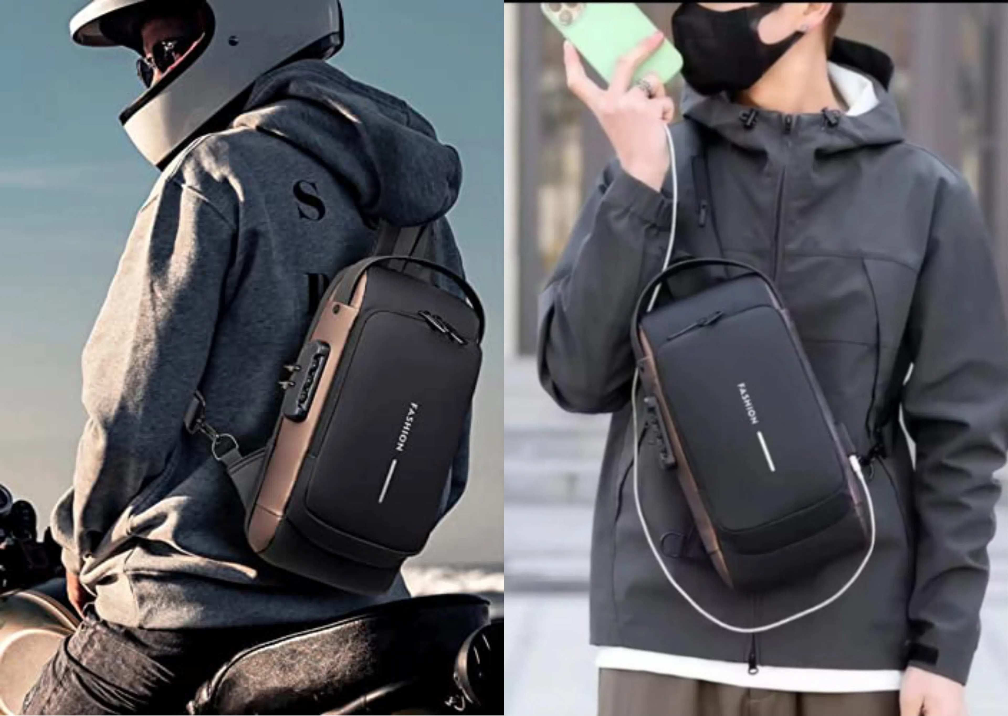 Men's Anti-Theft Sling Bag | Waterproof Chest Bag | USB Charging Port | TSA Lock | Random Colour