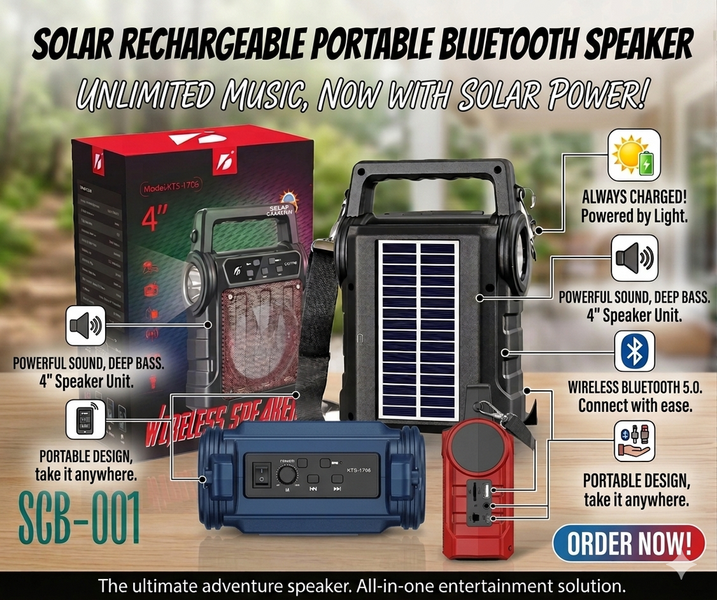 KTS-1706 Bluetooth Speaker Solar Panel RGB Lights - Gadget Hub Pakistan