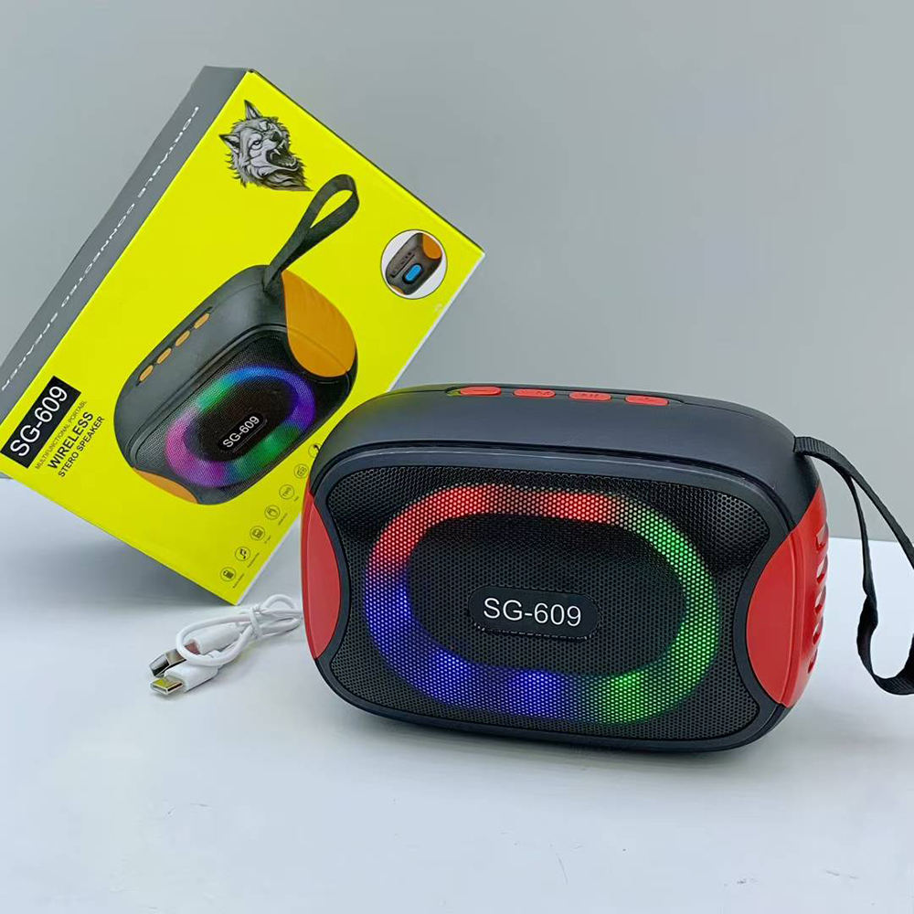 SG-609 Portable Wireless Blue-tooth Speaker LED Colorful Light Stereo Bass Woofer Active FM Radio Hifi Outdoor Music BT Speaker