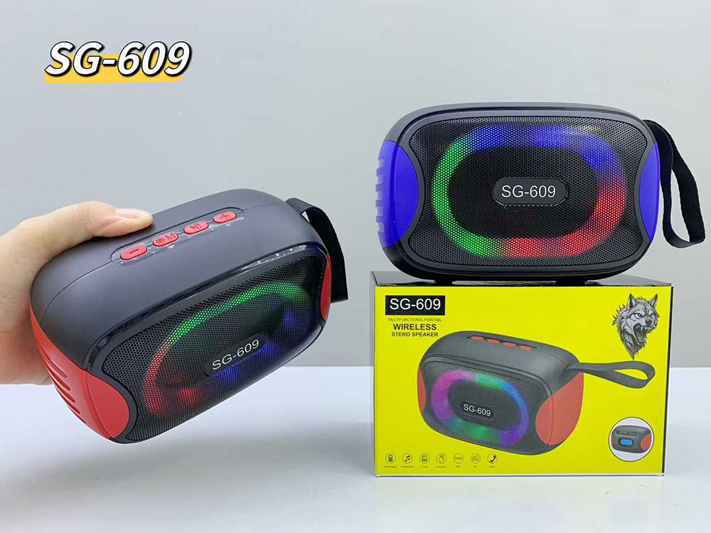 SG-609 Portable Wireless Blue-tooth Speaker LED Colorful Light Stereo Bass Woofer Active FM Radio Hifi Outdoor Music BT Speaker