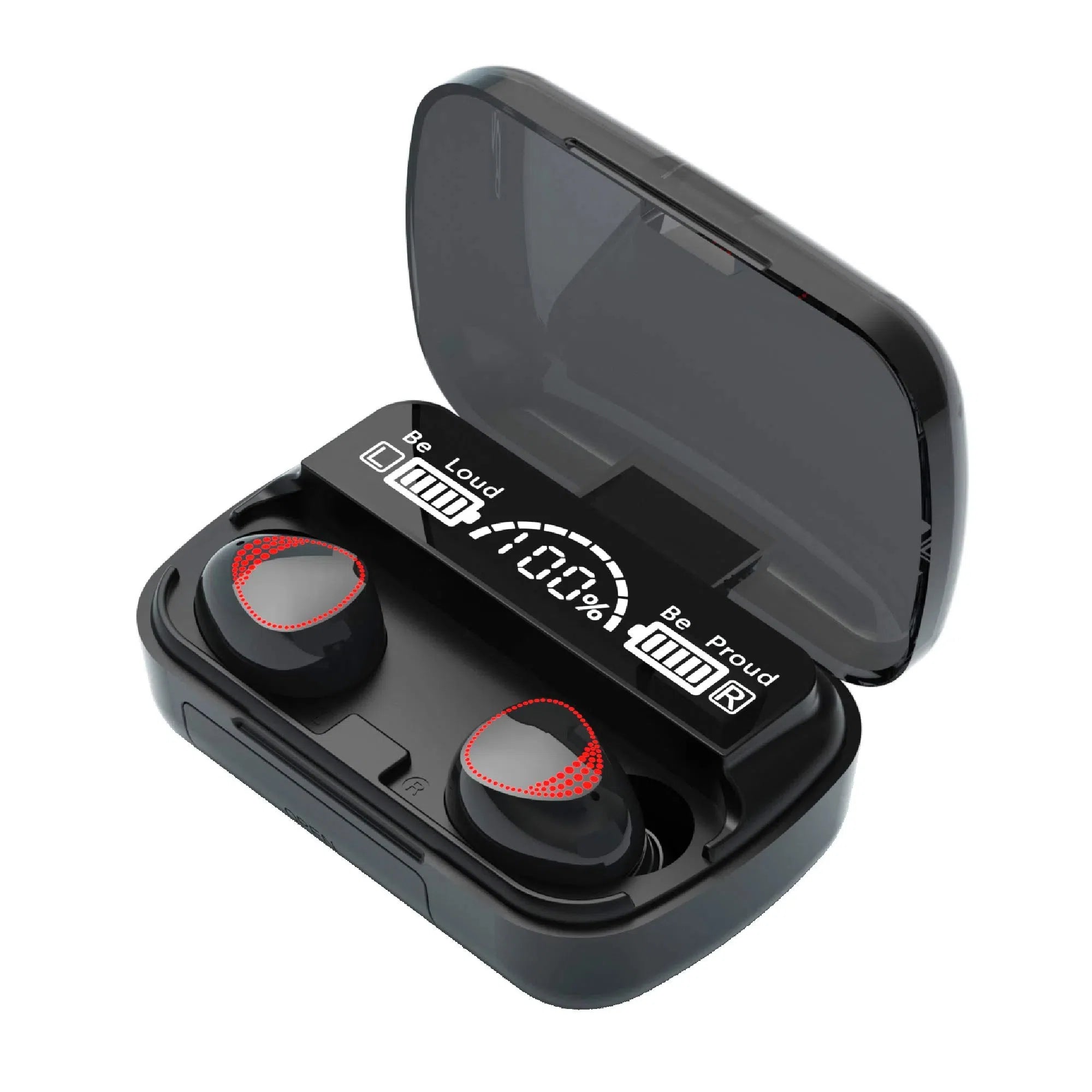 M10 TWS Earbuds Charging Case Open View - LED Display